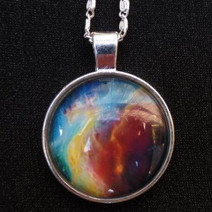New World Glass Necklace Astro Galactic Cabochon Pendant Silver-tone Unisex 18"
